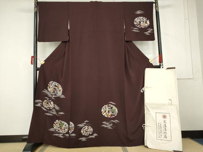 平和屋着物●京都祇園の老舗　ぎをん齋藤　訪問着　刺繍　松竹梅花文　金糸　たとう紙付き　正絹　逸品　AABM0132cs