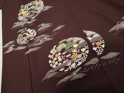平和屋着物●京都祇園の老舗　ぎをん齋藤　訪問着　刺繍　松竹梅花文　金糸　たとう紙付き　正絹　逸品　AABM0132cs