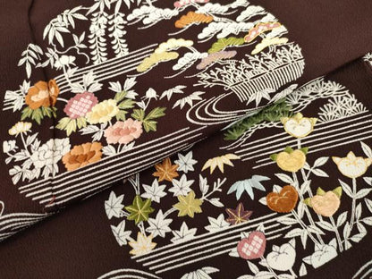 平和屋着物●京都祇園の老舗　ぎをん齋藤　訪問着　刺繍　松竹梅花文　金糸　たとう紙付き　正絹　逸品　AABM0132cs