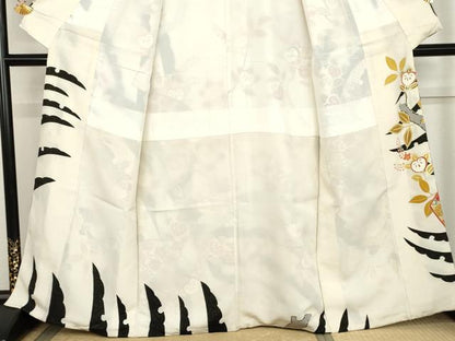 平和屋着物●創業460年・千總　訪問着・長襦袢(無双仕立て)セット 駒刺繍 扇面枝花文 金糸 金彩 金通し地 伊勢丹扱い 正絹 逸品 AABM0133cs