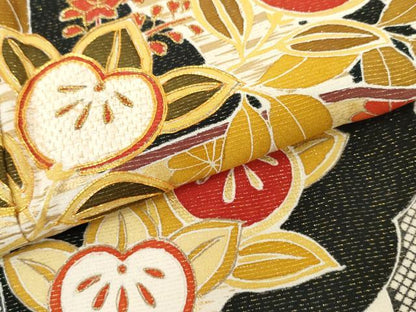 平和屋着物●創業460年・千總　訪問着・長襦袢(無双仕立て)セット 駒刺繍 扇面枝花文 金糸 金彩 金通し地 伊勢丹扱い 正絹 逸品 AABM0133cs