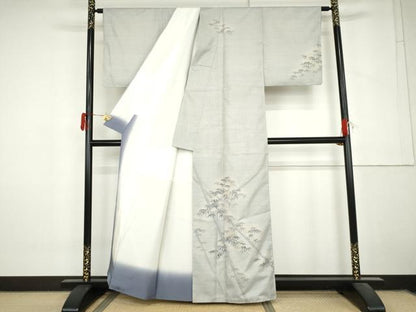 平和屋着物●白泥染の第一人者・絣の魔術師 恵積五郎 本場大島紬 恵大島織物謹製 訪問着 白大島 竹の息吹 証紙付き 正絹 逸品 AABM0134cs