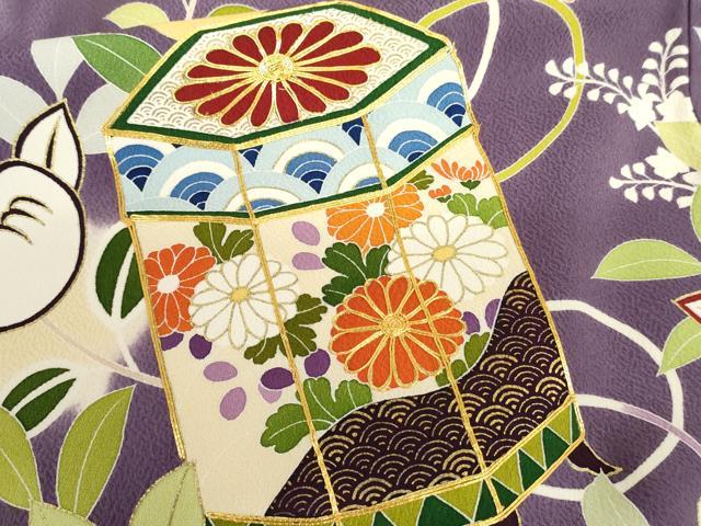平和屋着物●創業460年・千總　振袖　駒刺繍　貝桶花文　金彩　三越扱い　ロング丈　正絹　逸品　AABM0135cs