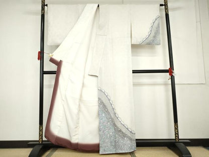 平和屋着物●名門 藤娘きぬたや・総絞り 訪問着 流水文 正絹 逸品 AABM0136cs