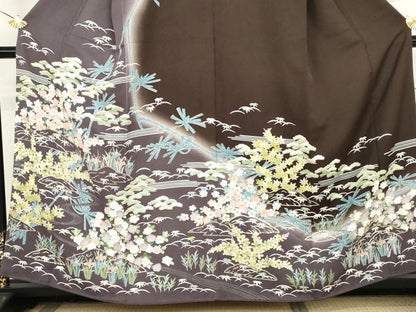 平和屋着物●訪問着 駒刺繍 松竹梅風景文 暈し染め 金彩 そごう扱い 正絹 逸品 AABM0137cs