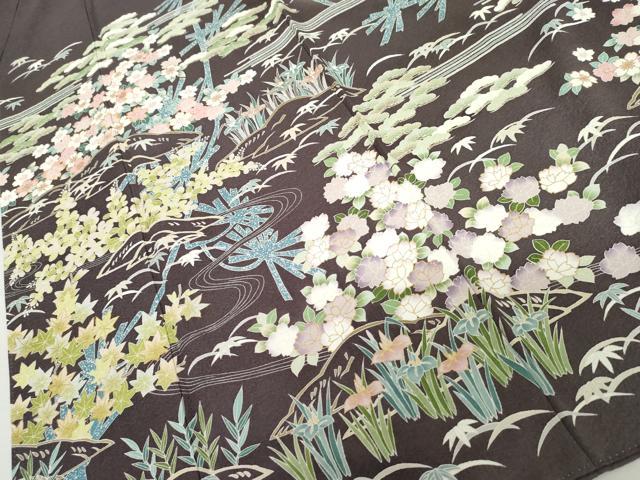 平和屋着物●訪問着 駒刺繍 松竹梅風景文 暈し染め 金彩 そごう扱い 正絹 逸品 AABM0137cs