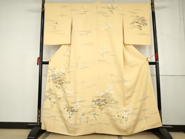 平和屋着物●創業460年・千總　訪問着　立波松竹梅風景文　正絹　逸品　AABM0139cs