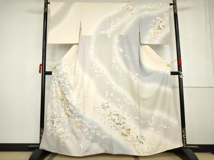 平和屋着物●訪問着 駒刺繍 雪芝花文 暈し染め 金彩 正絹 逸品 AABM0143cs