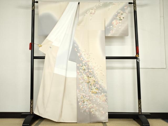 平和屋着物●訪問着 駒刺繍 雪芝花文 暈し染め 金彩 正絹 逸品 AABM0143cs