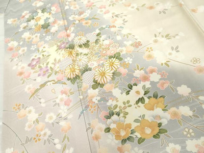 平和屋着物●訪問着 駒刺繍 雪芝花文 暈し染め 金彩 正絹 逸品 AABM0143cs