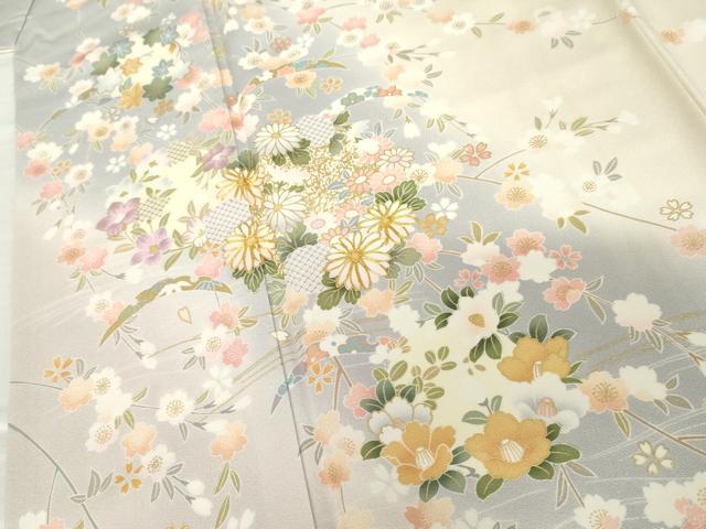 平和屋着物●訪問着 駒刺繍 雪芝花文 暈し染め 金彩 正絹 逸品 AABM0143cs