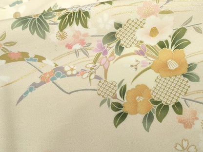 平和屋着物●訪問着 駒刺繍 雪芝花文 暈し染め 金彩 正絹 逸品 AABM0143cs