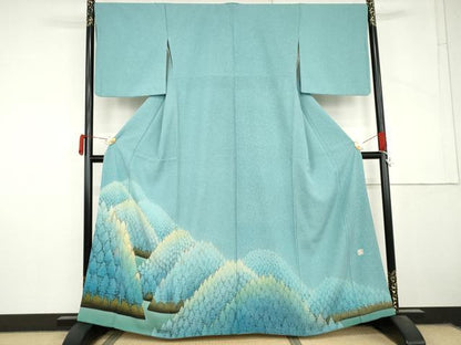 平和屋着物●人間国宝・羽田登喜男 色留袖 刺繍 樹林文 金糸 正絹 逸品 AABM0148cs