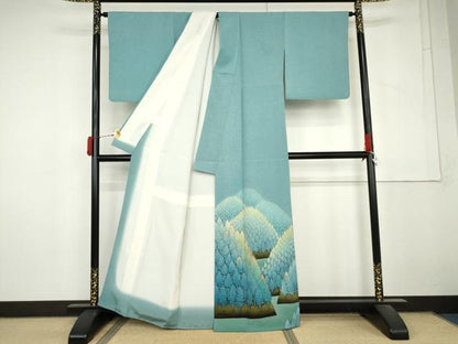 平和屋着物●人間国宝・羽田登喜男 色留袖 刺繍 樹林文 金糸 正絹 逸品 AABM0148cs