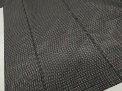 平和屋着物●本場大島紬　縞大島　格子　黒地　井田織物謹製　証紙付き　正絹　逸品　AABM0156cs