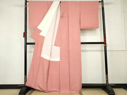 平和屋着物●上質な色無地　紋意匠　桃色　正絹　逸品　未使用　AABM0160cs