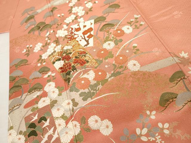 平和屋着物●訪問着　駒刺繍　色紙重ね飛鶴花文　暈し染め　金彩　正絹　逸品　AABM0161cs