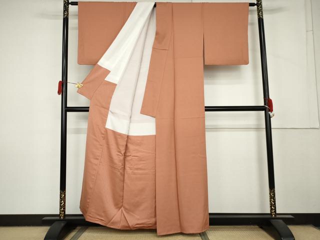 平和屋着物●本草木染作家　圓啓　色無地　花唐草地紋　洗朱色　正絹　逸品　AABM0185cs