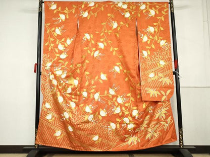 平和屋着物●豪華振袖　駒刺繍　橘　金彩　正絹　逸品　AABM0192cs