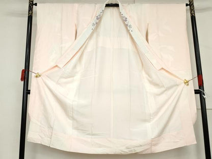 平和屋着物●振袖用長襦袢　袷　飛鶴地紋　暈し染め　半衿刺繍　正絹　逸品　AABM0193cs