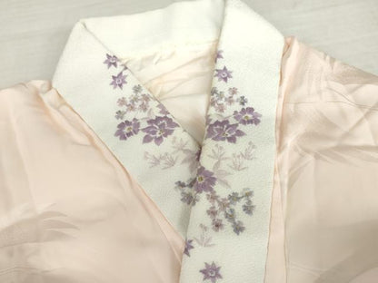 平和屋着物●振袖用長襦袢　袷　飛鶴地紋　暈し染め　半衿刺繍　正絹　逸品　AABM0193cs