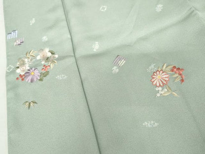 平和屋着物●訪問着　刺繍　花丸文　金糸　洗える着物　AABM0199cs