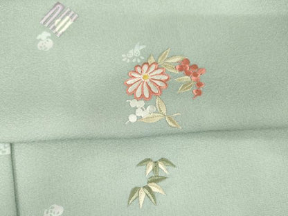 平和屋着物●訪問着　刺繍　花丸文　金糸　洗える着物　AABM0199cs