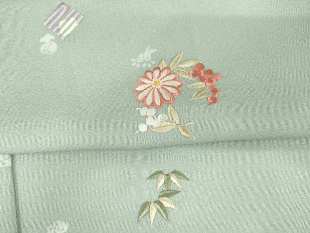 平和屋着物●訪問着　刺繍　花丸文　金糸　洗える着物　AABM0199cs