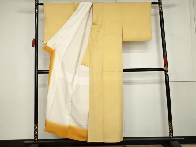 平和屋着物●上質な色無地　青海波地紋　淡黄色　正絹　逸品　AABM0204cs