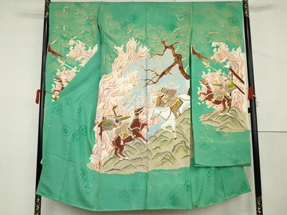 平和屋着物●セミアンティーク　振袖用長襦袢　騎馬　金彩　仮絵羽　逸品　未使用　AABM0208cs
