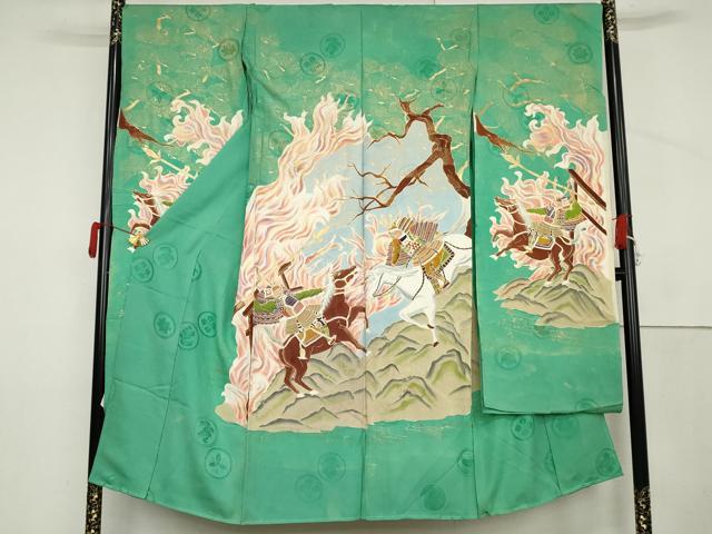 平和屋着物●セミアンティーク　振袖用長襦袢　騎馬　金彩　仮絵羽　逸品　未使用　AABM0208cs