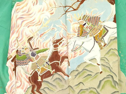 平和屋着物●セミアンティーク　振袖用長襦袢　騎馬　金彩　仮絵羽　逸品　未使用　AABM0208cs