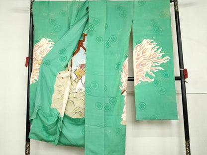 平和屋着物●セミアンティーク　振袖用長襦袢　騎馬　金彩　仮絵羽　逸品　未使用　AABM0208cs