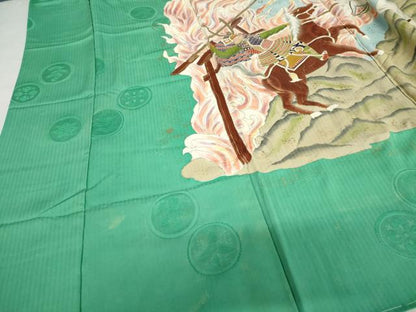 平和屋着物●セミアンティーク　振袖用長襦袢　騎馬　金彩　仮絵羽　逸品　未使用　AABM0208cs