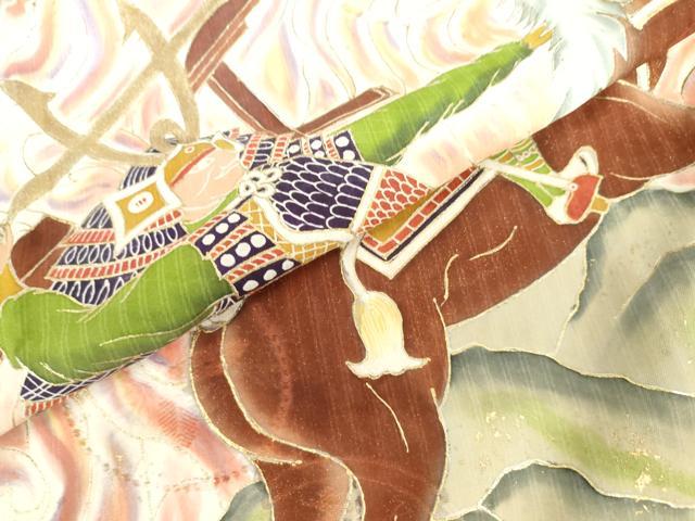 平和屋着物●セミアンティーク　振袖用長襦袢　騎馬　金彩　仮絵羽　逸品　未使用　AABM0208cs