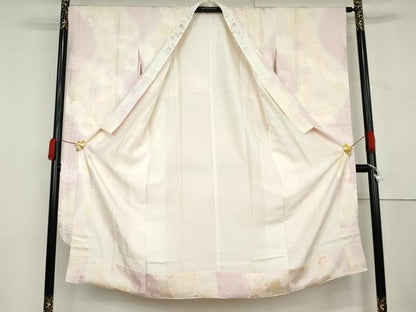 平和屋着物●振袖用長襦袢　袷　作家物　舞桜　はなろまん　暈し染め　金糸　半衿刺繍　京都きもの友禅扱い　正絹　逸品　AABM0218cs