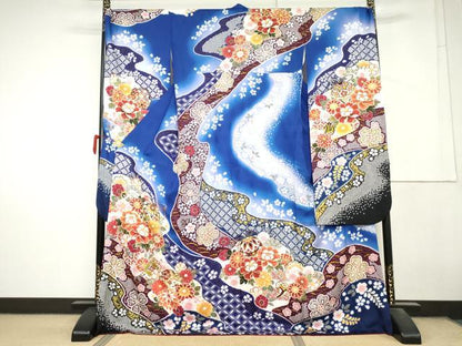 平和屋着物●豪華振袖　刺繍　雪輪花毬文　暈し染め　金糸　金彩　ロング丈　正絹　逸品　AABM0226cs