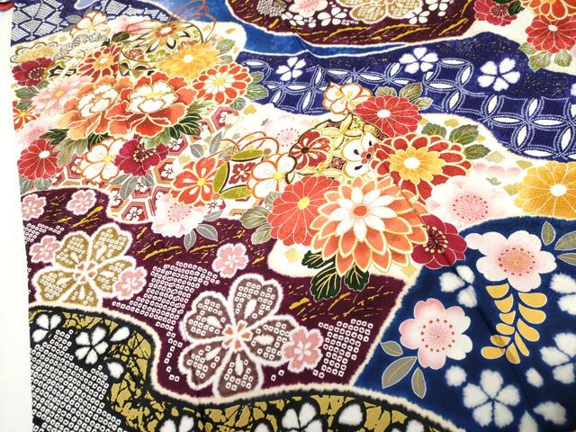 平和屋着物●豪華振袖　刺繍　雪輪花毬文　暈し染め　金糸　金彩　ロング丈　正絹　逸品　AABM0226cs