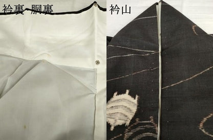 平和屋着物●国指定重要無形文化財　本場久米島紬　手織　糸巻　黒地　正絹　逸品　AABM0230cs