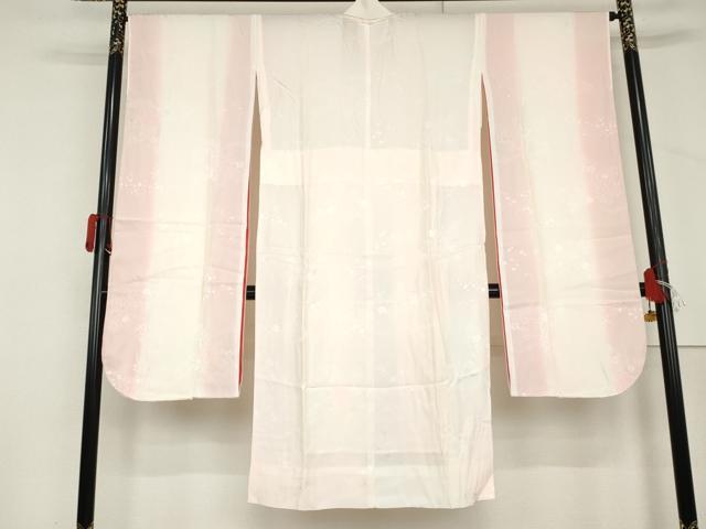 平和屋着物●振袖用長襦袢　無双仕立て　枝花地紋　半衿刺繍　正絹　逸品　AABM0244cs