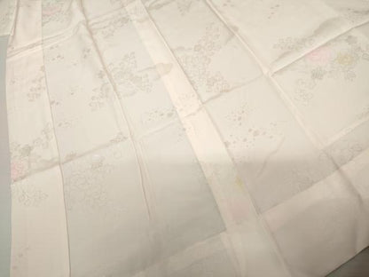 平和屋着物●振袖用長襦袢　無双仕立て　枝花地紋　半衿刺繍　正絹　逸品　AABM0244cs