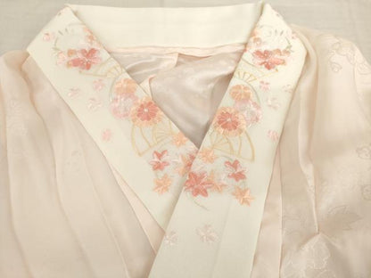 平和屋着物●振袖用長襦袢　無双仕立て　枝花地紋　半衿刺繍　正絹　逸品　AABM0244cs
