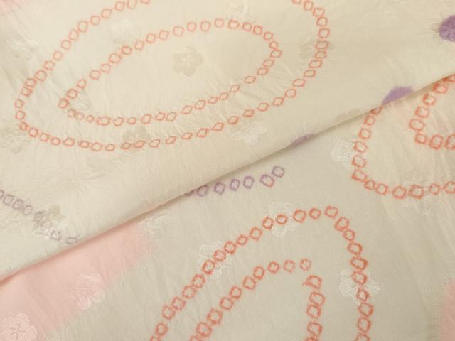 平和屋着物●振袖用長襦袢　袷　絞り　舞蝶文　正絹　逸品　AABM0245cs