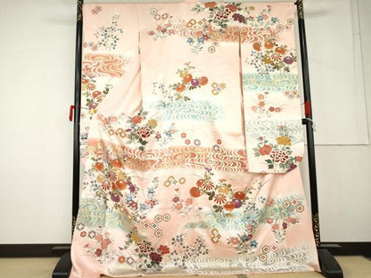 平和屋着物●豪華振袖　流水枝花文　暈し染め　金彩　ロング丈　正絹　逸品　AABM0273cs