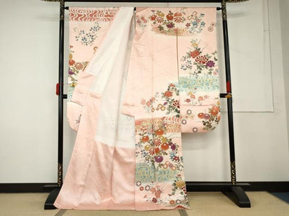 平和屋着物●豪華振袖　流水枝花文　暈し染め　金彩　ロング丈　正絹　逸品　AABM0273cs