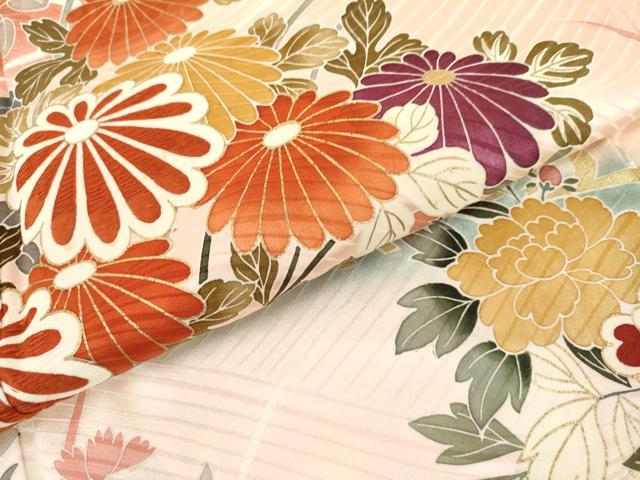 平和屋着物●豪華振袖　流水枝花文　暈し染め　金彩　ロング丈　正絹　逸品　AABM0273cs