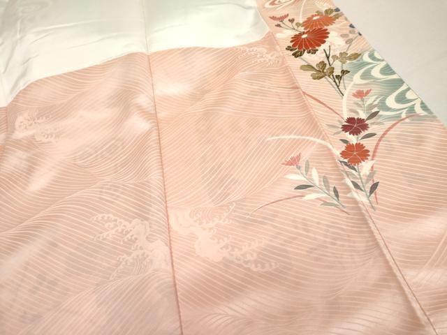 平和屋着物●豪華振袖　流水枝花文　暈し染め　金彩　ロング丈　正絹　逸品　AABM0273cs