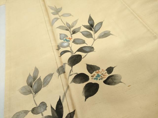 平和屋着物●白山紬　訪問着　手描き　枝葉文　正絹　逸品　AABM0278cs