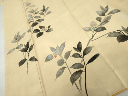 平和屋着物●白山紬　訪問着　手描き　枝葉文　正絹　逸品　AABM0278cs
