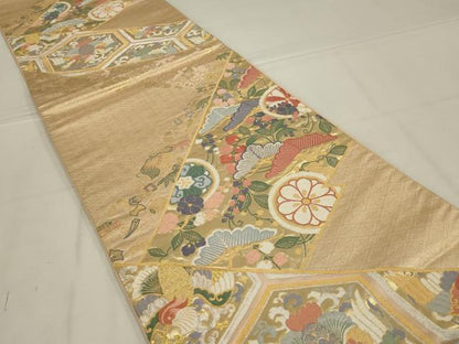 平和屋着物◎六通柄袋帯　唐織　花鳥宝づくし　金糸　正絹　逸品　AABM0281ou